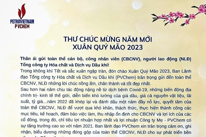Thư chức mừng năm mới Quý Mão 2023